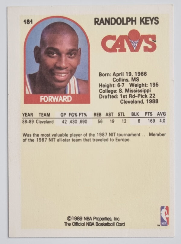 1989-90 Hoops #181 Randolph Keys – Image 2