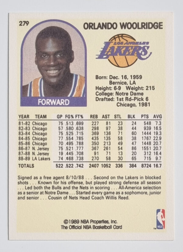 1989-90 Hoops #279A Orlando Woolridge/ERR (No Trademark) – Image 2