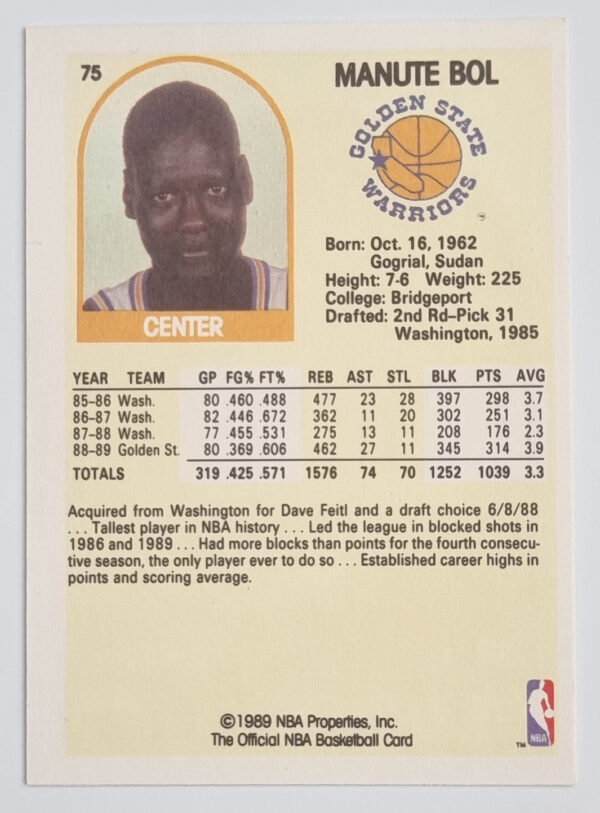 1989-90 Hoops #75 Manute Bol – Image 2