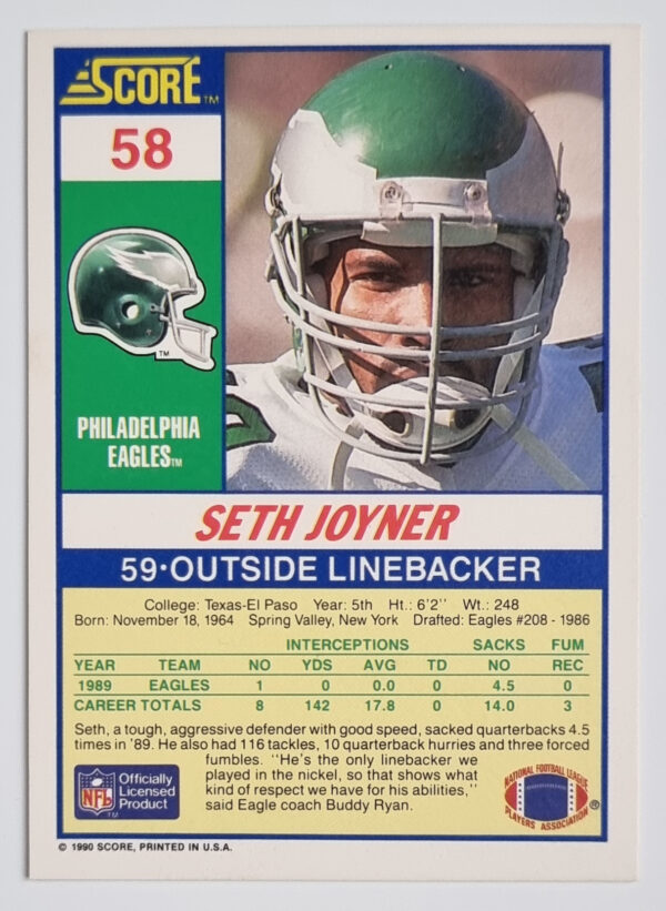 1990 Score #58 Seth Joyner – Image 2