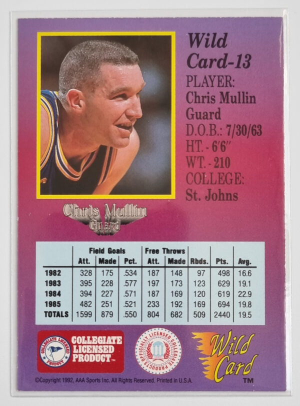 1991 Wild Card #13 Chris Mullin – Image 2