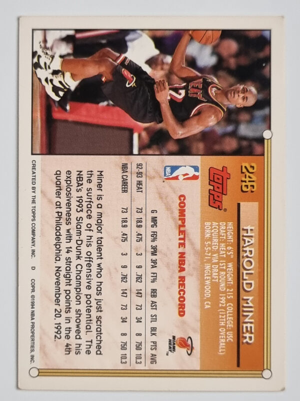 1993-94 Topps #246 Harold Miner – Image 2
