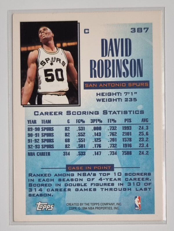 1993-94 Topps #387 David Robinson FSL – Image 2