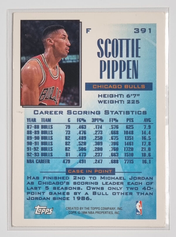 1993-94 Topps #391 Scottie Pippen FSL – Image 2