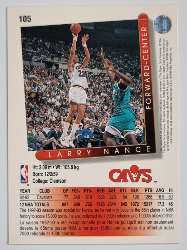1993-94 Upper Deck International French #105 Larry Nance – Image 2