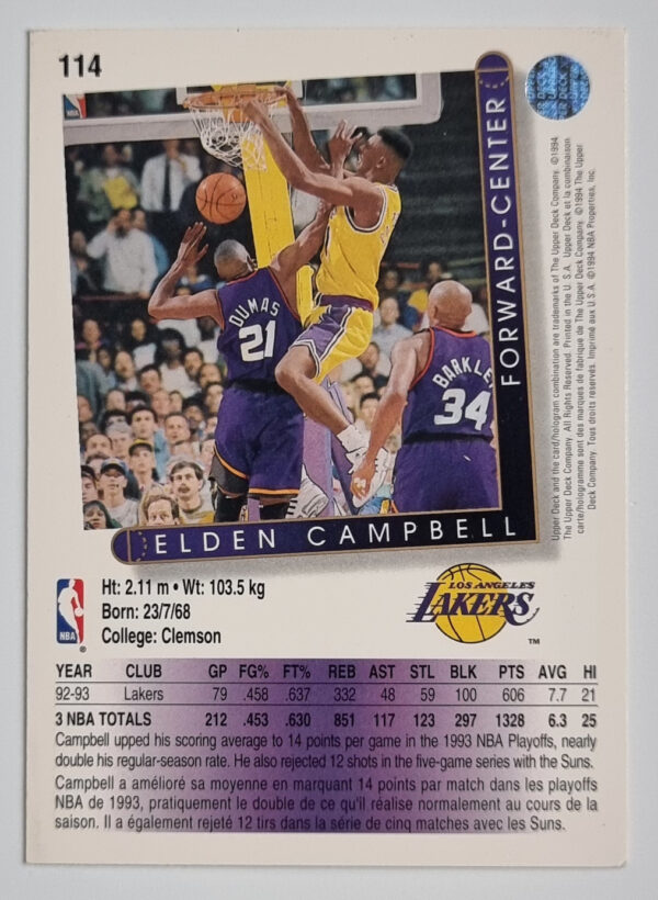 1993-94 Upper Deck International French #114 Elden Campbell – Image 2
