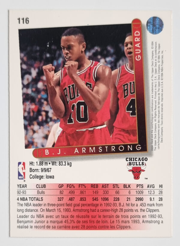 1993-94 Upper Deck International French #116 B.J. Armstrong – Image 2