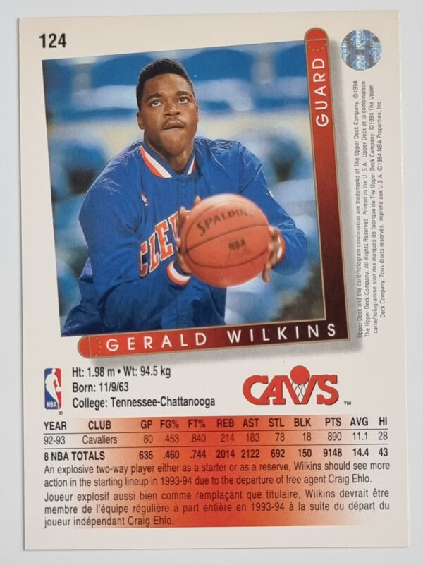 1993-94 Upper Deck International French #124 Gerald Wilkins – Image 2