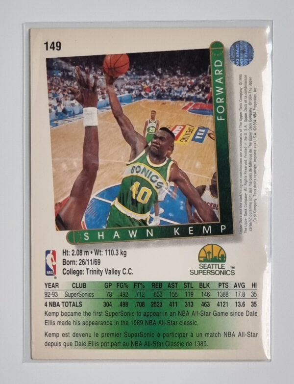 1993-94 Upper Deck International French #149 Shawn Kemp – Image 2
