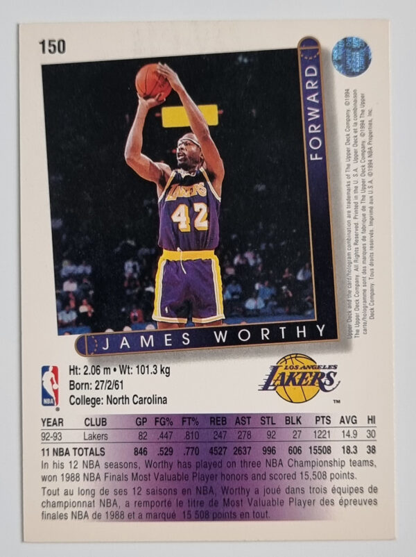 1993-94 Upper Deck International French #150 James Worthy – Image 2
