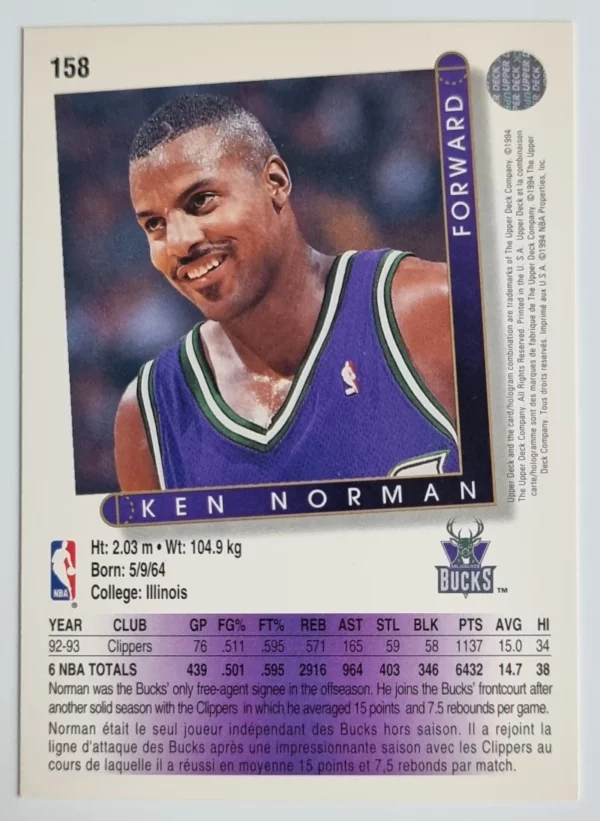 1993-94 Upper Deck International French #158 Ken Norman – Image 2