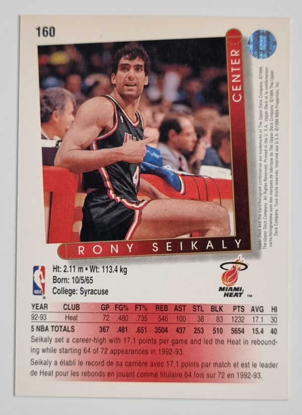 1993-94 Upper Deck International French #160 Rony Seikaly – Image 2