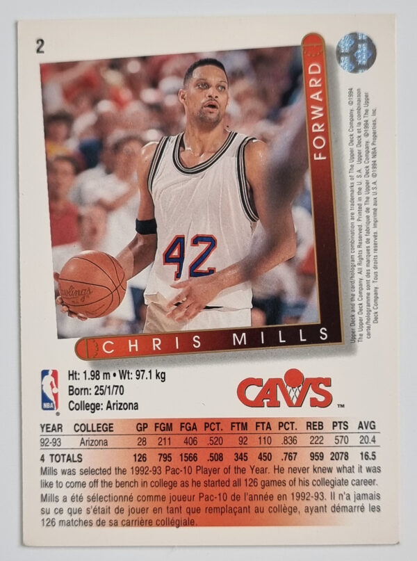 1993-94 Upper Deck International French #2 Chris Mills – Image 2