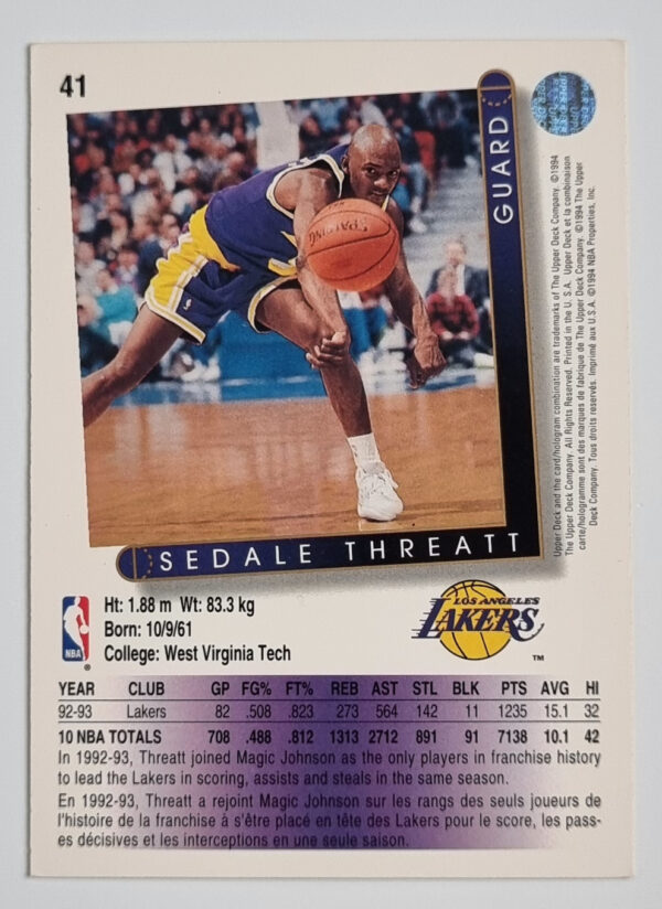 1993-94 Upper Deck International French #41 Sedale Threatt – Image 2