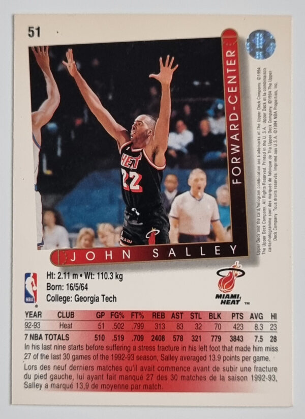1993-94 Upper Deck International French #51 John Salley – Image 2
