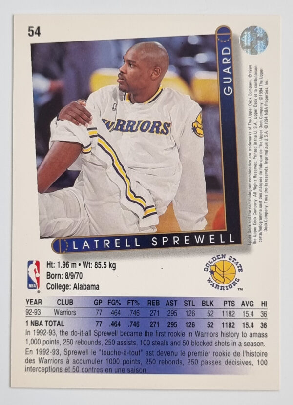 1993-94 Upper Deck International French #54 Latrell Sprewell – Image 2