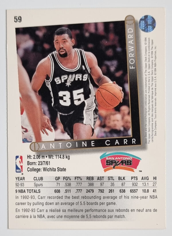 1993-94 Upper Deck International French #59 Antoine Carr – Image 2