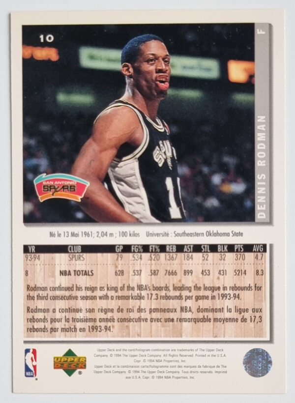 1994-95 Collector's Choice International French #10 Dennis Rodman – Image 2