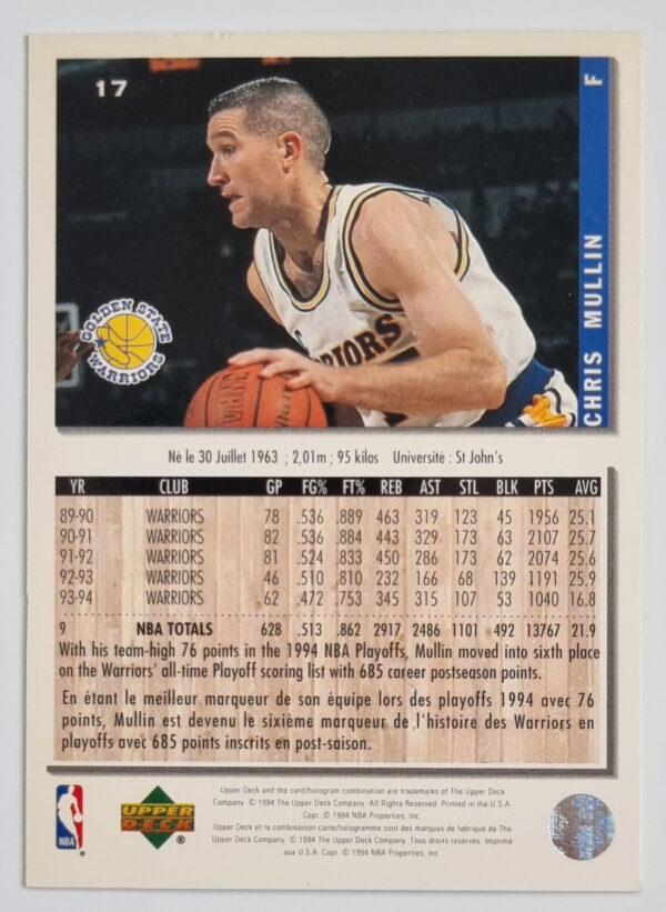 1994-95 Collector's Choice International French #17 Chris Mullin – Image 2