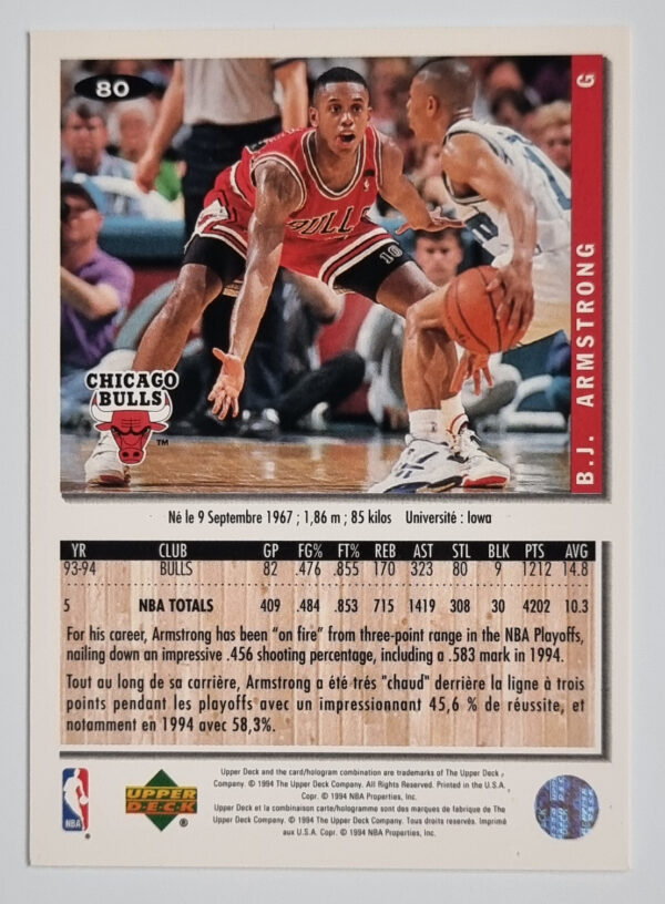1994-95 Collector's Choice International French #80 B.J. Armstrong – Image 2