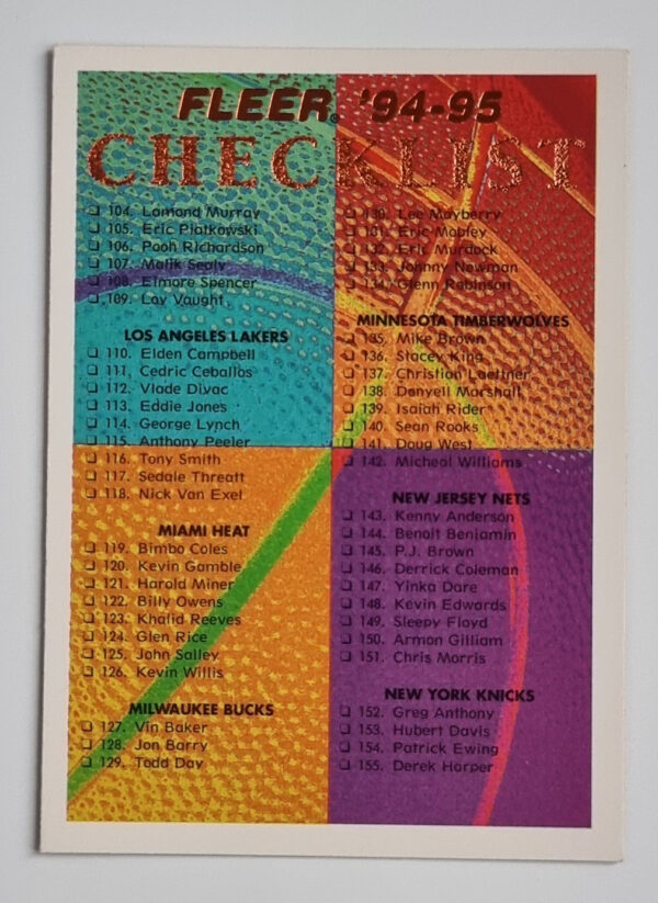 1994-95 Fleer European #269 Checklist 104-204