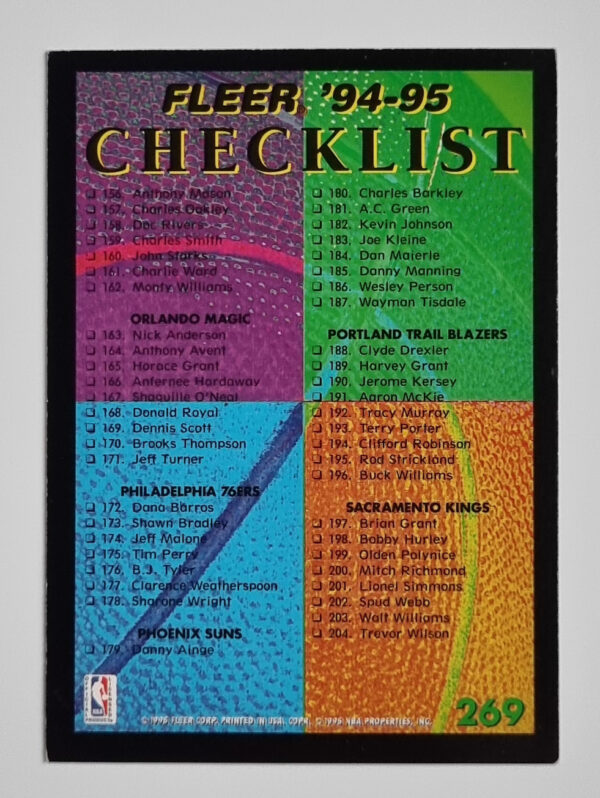 1994-95 Fleer European #269 Checklist 104-204 – Image 2