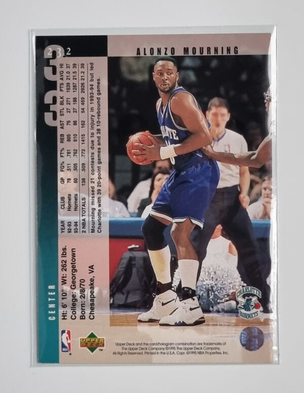 1994-95 Upper Deck #232 Alonzo Mourning – Image 2