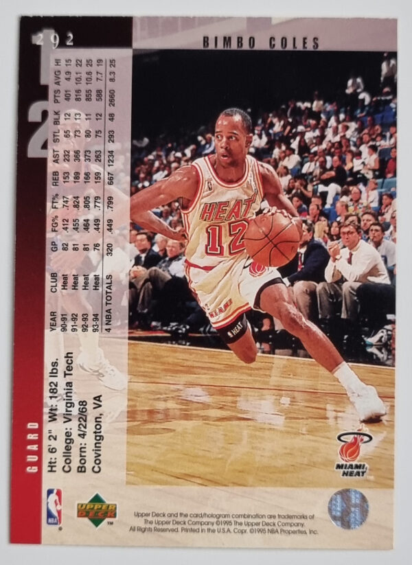 1994-95 Upper Deck #292 Bimbo Coles – Image 2
