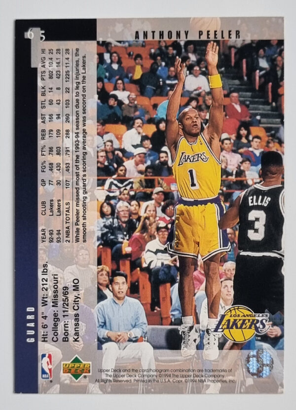 1994-95 Upper Deck #65 Anthony Peeler – Image 2