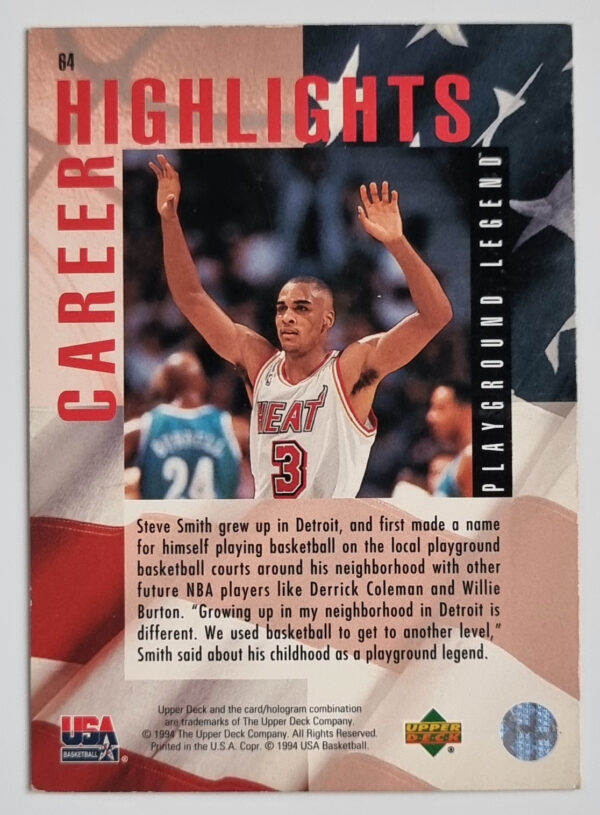 1994 Upper Deck USA #64 Steve Smith/Playground Legend – Image 2
