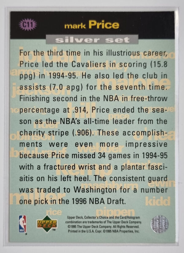 1995-96 Collector's Choice Crash the Game Scoring Silver Redemption #C11 Mark Price – Image 2