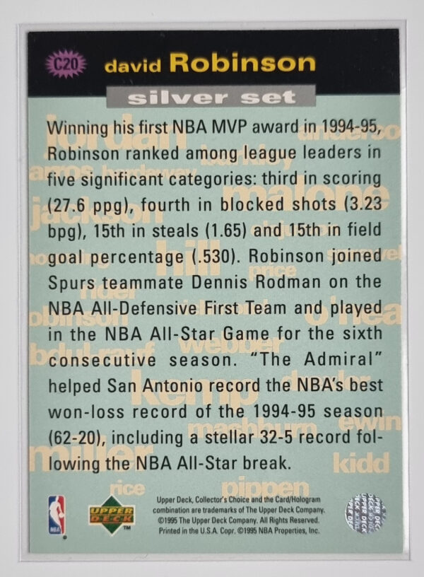 1995-96 Collector's Choice Crash the Game Scoring Silver Redemption #C20 David Robinson – Image 2