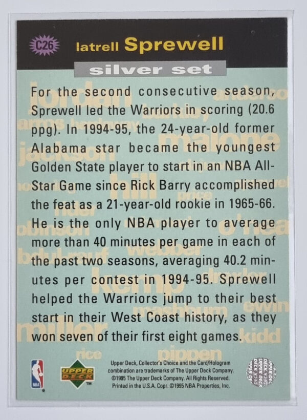 1995-96 Collector's Choice Crash the Game Scoring Silver Redemption #C26 Latrell Sprewell – Image 2