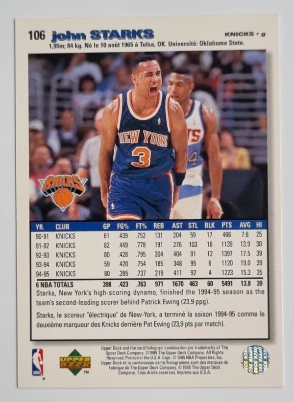 1995-96 Collector's Choice International French I #106 John Starks – Image 2