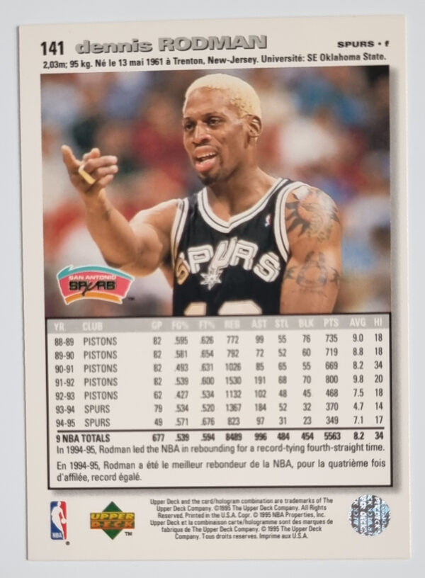 1995-96 Collector's Choice International French I #141 Dennis Rodman – Image 2