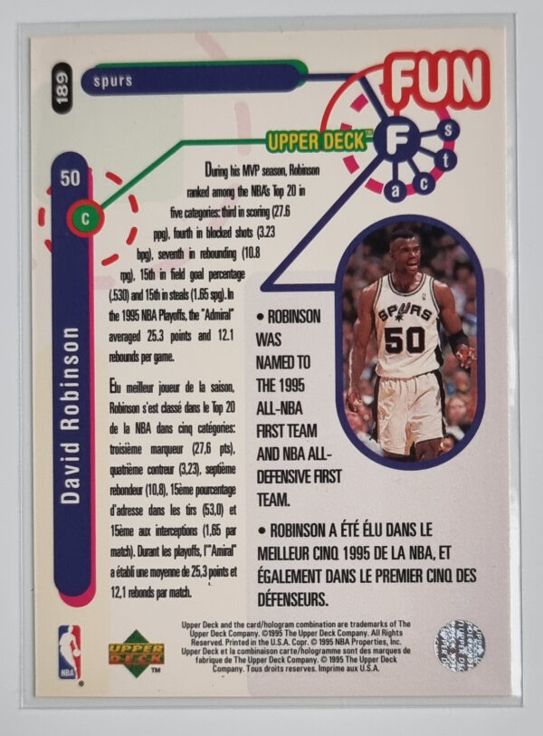 1995-96 Collector's Choice International French I #189 David Robinson FF – Image 2