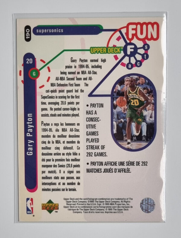 1995-96 Collector's Choice International French I #190 Gary Payton FF – Image 2
