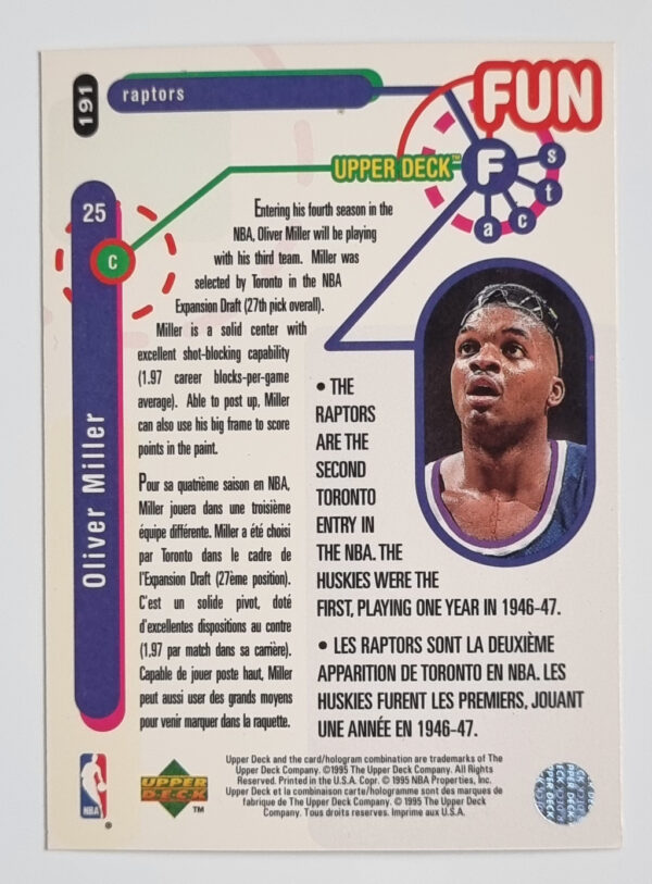 1995-96 Collector's Choice International French I #191 Oliver Miller FF – Image 2