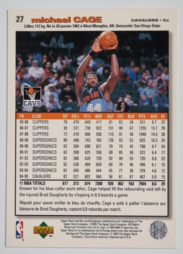 1995-96 Collector's Choice International French I #27 Michael Cage – Image 2