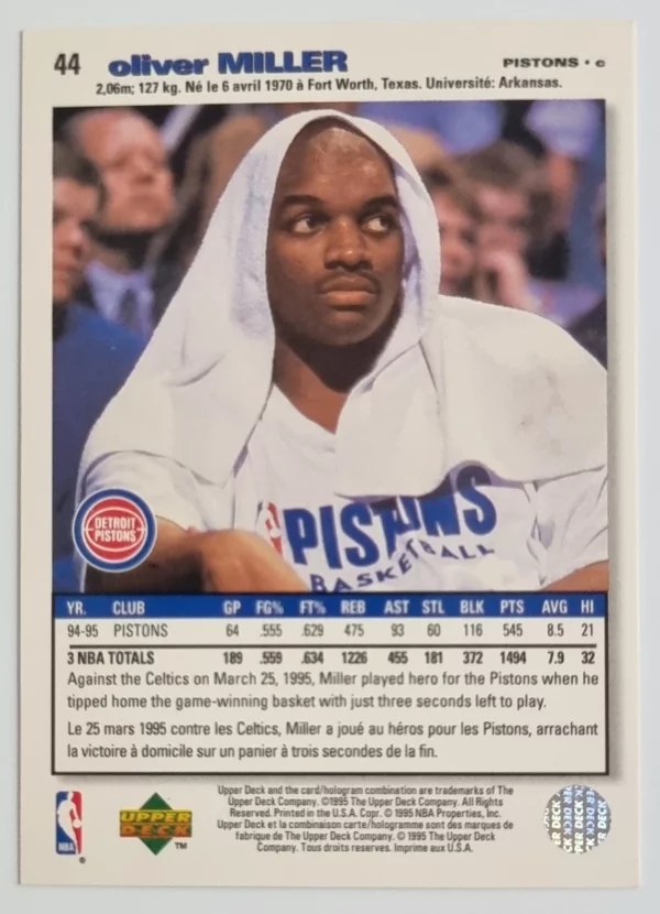 1995-96 Collector's Choice International French I #44 Oliver Miller – Image 2