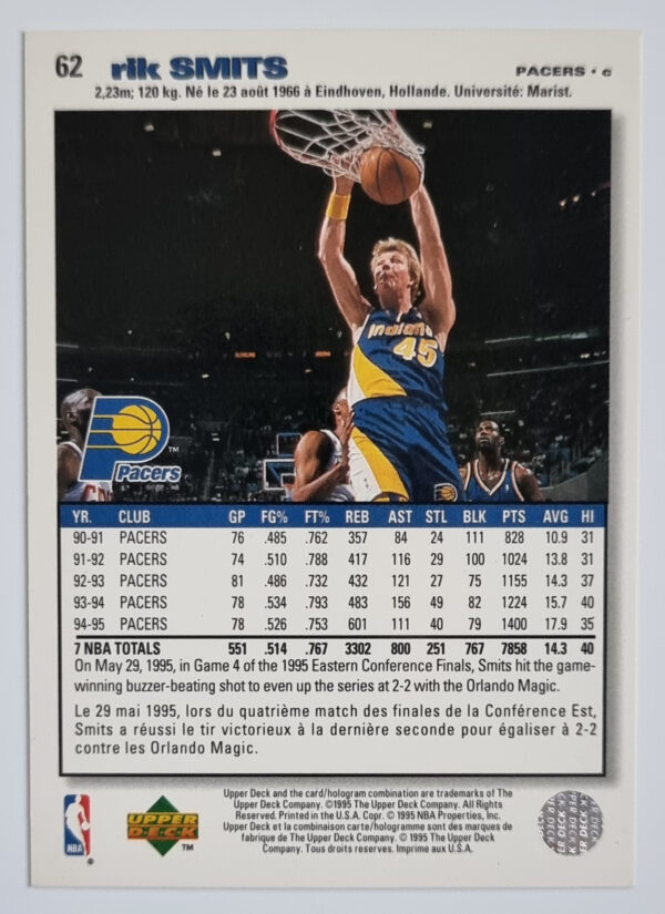 1995-96 Collector's Choice International French I #62 Rik Smits – Image 2