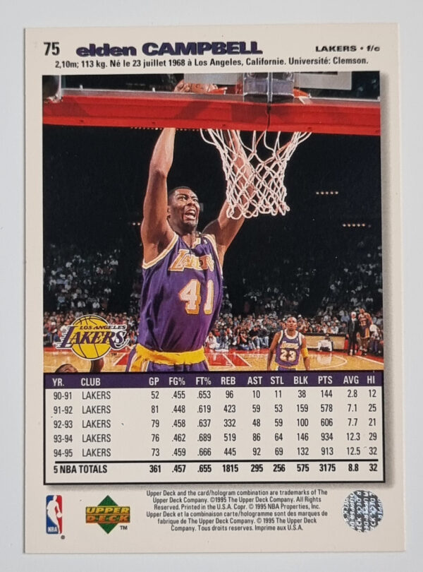 1995-96 Collector's Choice International French I #75 Elden Campbell – Image 2