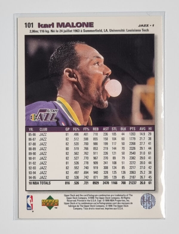 1995-96 Collector's Choice International French II #101 Karl Malone – Image 2
