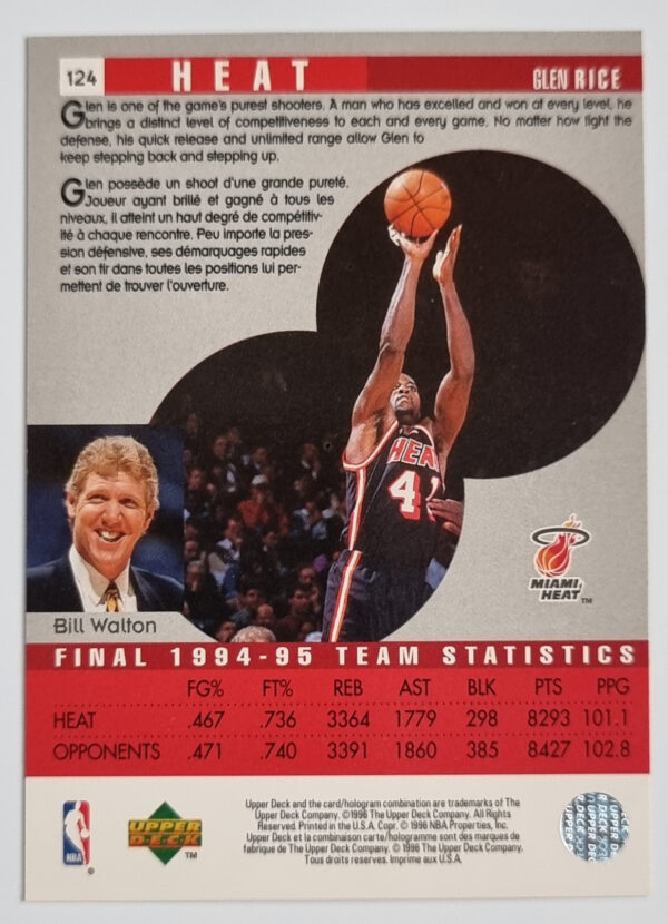 1995-96 Collector's Choice International French II #124 Glen Rice SR – Image 2