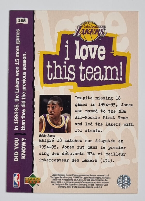 1995-96 Collector's Choice International French II #168 Eddie Jones LOVE – Image 2