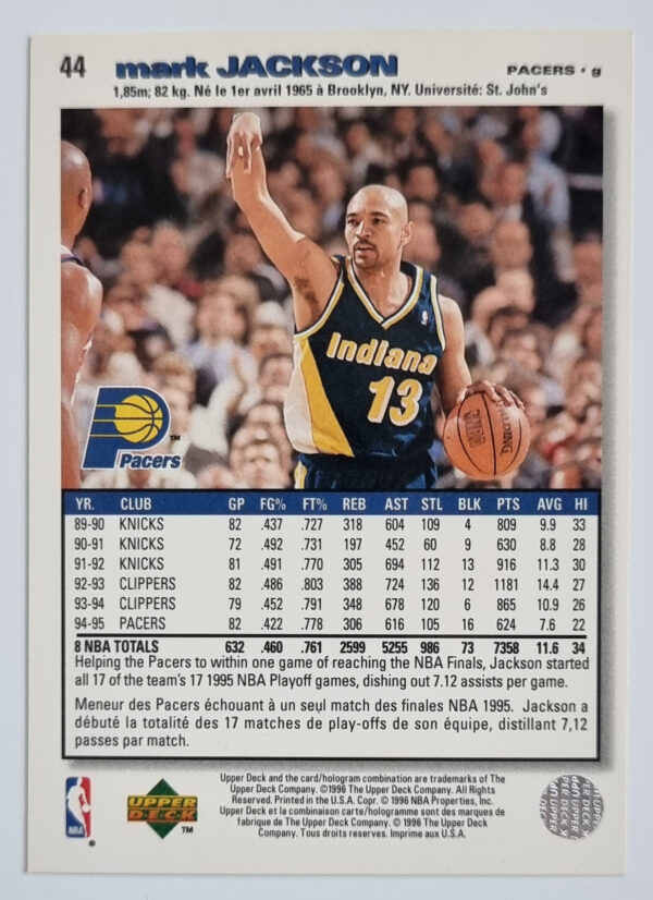 1995-96 Collector's Choice International French II #44 Mark Jackson – Image 2