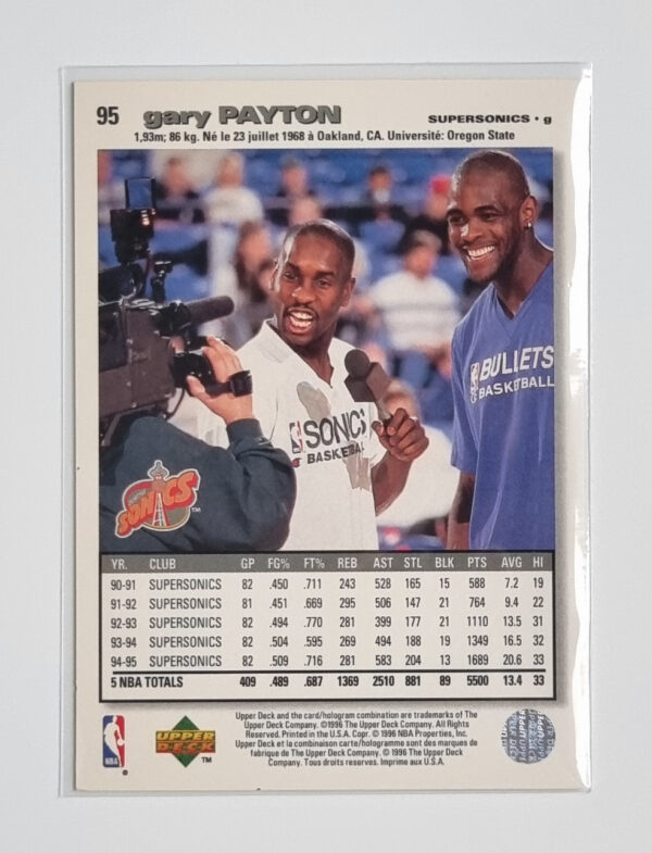 1995-96 Collector's Choice International French II #95 Gary Payton – Image 2