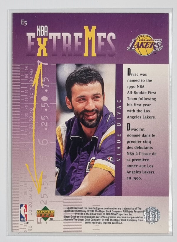 1995-96 Collector's Choice International French NBA Extremes #E5 Vlade Divac – Image 2