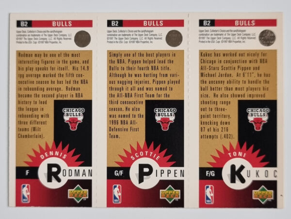 1996-97 Collector's Choice Chicago Bulls #B2 Toni Kukoc/Scottie Pippen/Dennis Rodman – Image 2