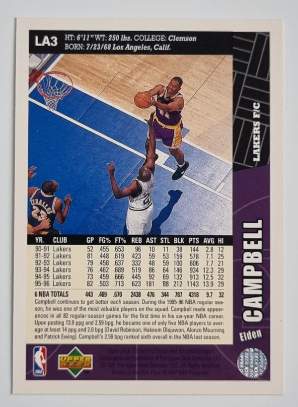1996-97 Collector's Choice Los Angeles Lakers #LA3 Elden Campbell – Image 2
